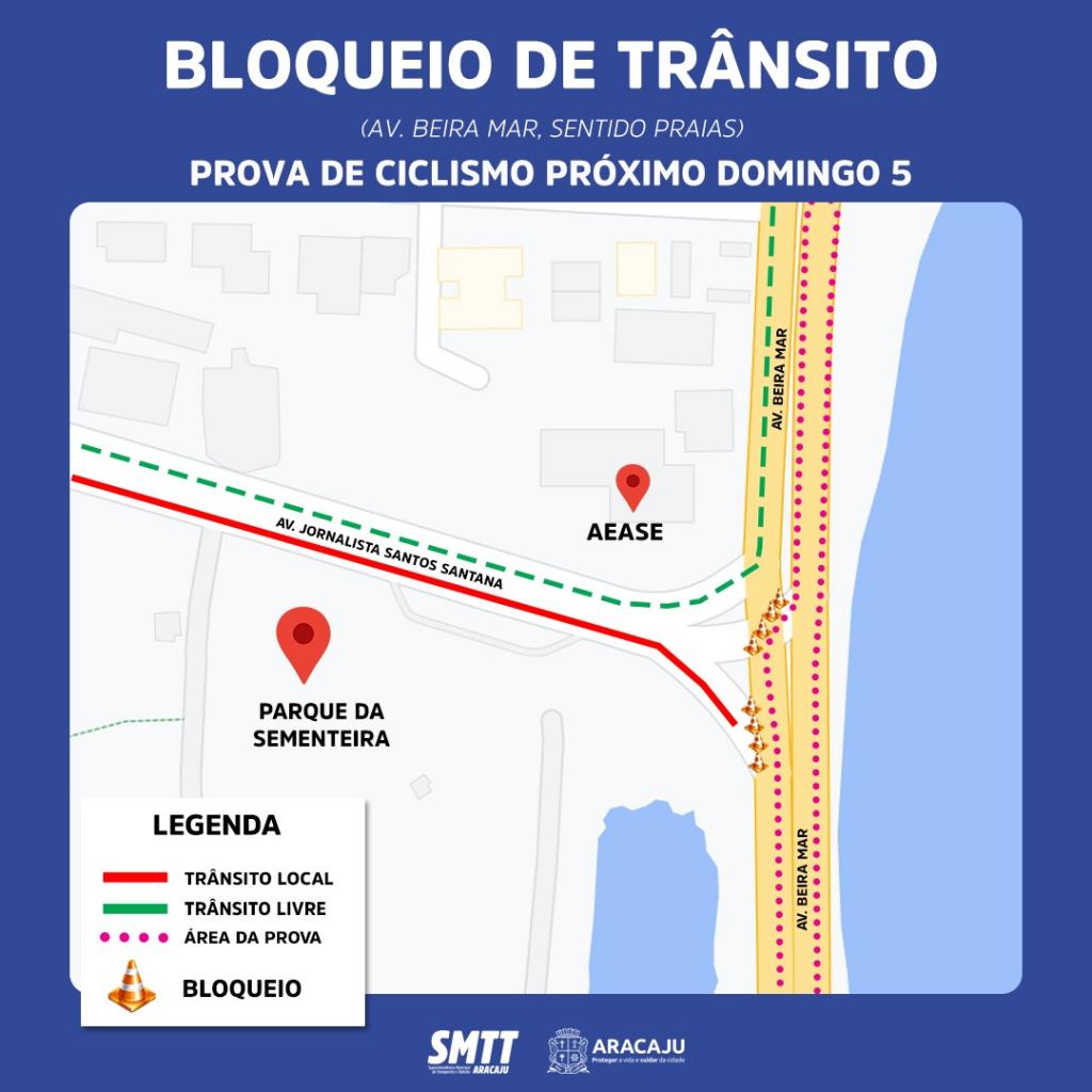 Avenida Beira Mar terá trecho interditado no domingo, dia 5 - SMTT Aracaju